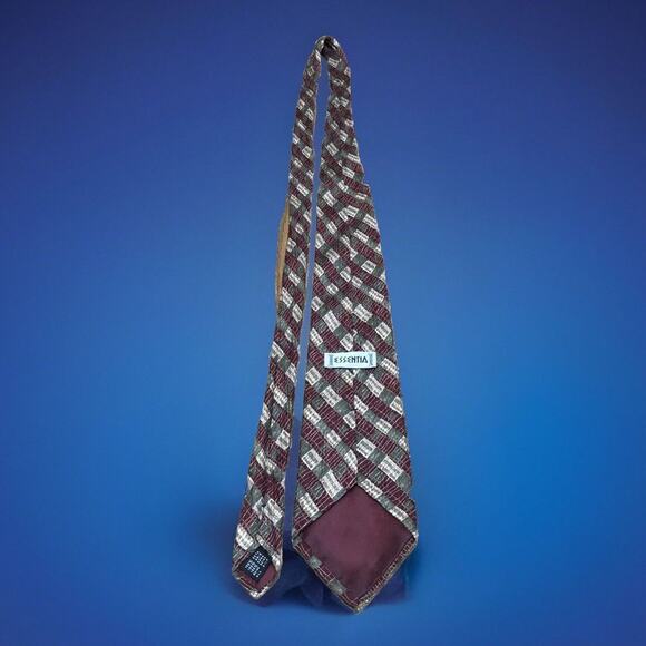 ESSENTIA NECK TIE 100% SILK VTG MADE IN ITALY Beige Gray Burgundy 61” X 3.37” - Picture 3 of 9